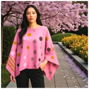 amoroso Merino Wool Poncho/Cape. Purple, Pink, Green, Black. OS